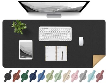 Підкладка для миші та столу Leder (Шкіра) 80x40 см, чорна - килимок для письма, офісний аксесуар для комп'ютера та ноутбука