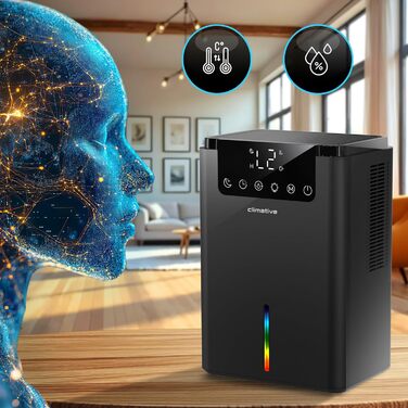 Електричний осушувач повітря Climative ION 12L/24h з Wi-Fi та очищувачем повітря для дому, квартири, ванної кімнати. Захист від вологи та плісняви до 20 м². Чорний Luxe 070
