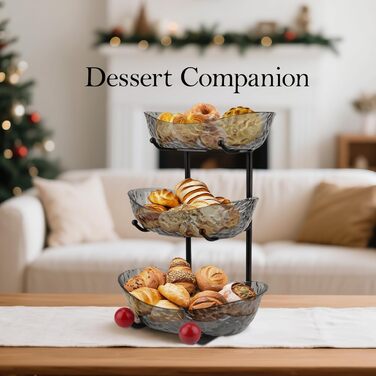 Пластикова підставка для фруктів Asaiy – 3 яруси, овальна корзина з металевим каркасом, сірого кольору. Організатор для фруктів, овочів, снеків та солодощів.