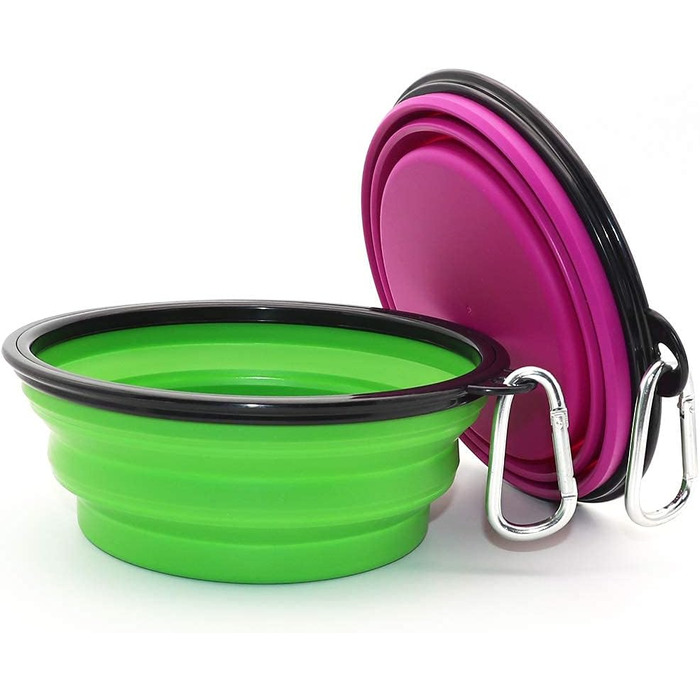 Складані годівниці для собак та котів SLSON (2 шт.) - 1000 мл, фіолетовий та зелений