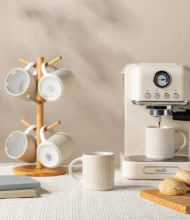 Набір посуду GBhome з каменю, 18 предметів, ручна робота, набір посуду з реактивною глазур'ю, для 6 осіб, безпечний у мікрохвильовці та посудомийній машині, глибокий зелений (бежевий, 6 чашок)