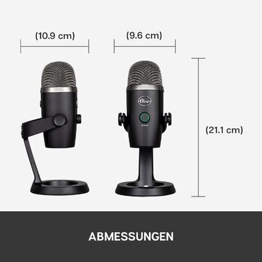Blue Yeti Nano – Преміум USB-мікрофон для запису, стрімінгу, геймінгу та подкастів (PC/Mac). З Blue VO!CE, кардіоїдна та всеспрямована характеристика, чорний