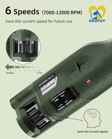 Електричний точило для собачих кігтів Casfuy - 6 режимів, 2 LED, для великих, середніх та маленьких собак. З захистом від пилу (білий, армійний зелений)