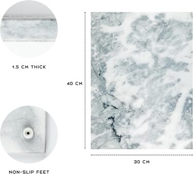 Обрізна дошка Homiu з мармуру, 40 x 30 см, термостійка, антиковзна, білий мармур