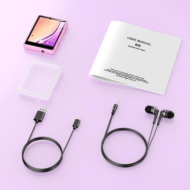 MP3 плеєр SWOFY 128GB Bluetooth 5.3, Рожевий - міні-плеєр з сенсорним екраном 2.4