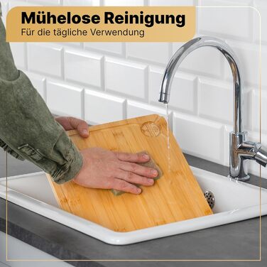 Роздільна дошка Deer & Oak з бамбука – XL (38x25x2 см), олійна, водонепроникна, для м'яса, овочів та хліба