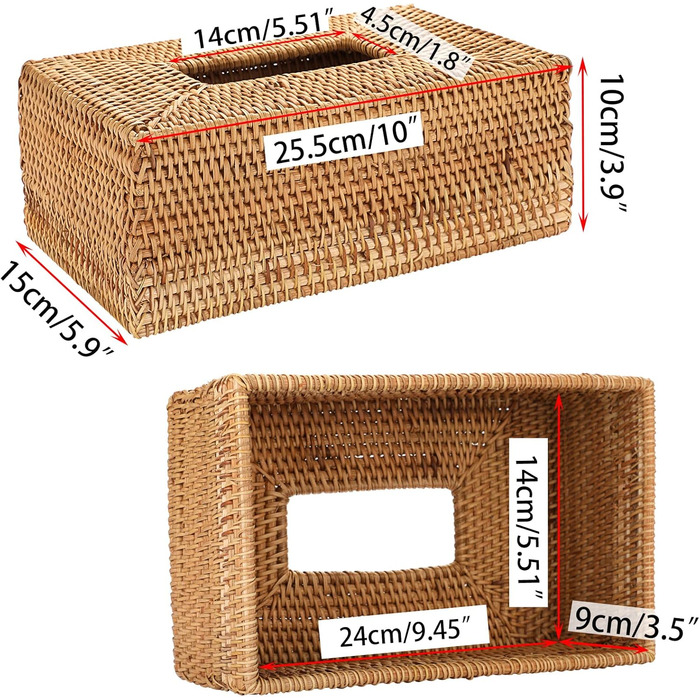 BSTKEY Rectangular Rattan Woven Paper Cover, Decorative Tissue Holder, Napkin Dispenser, Organizer, Face Towel Box for Home and Office