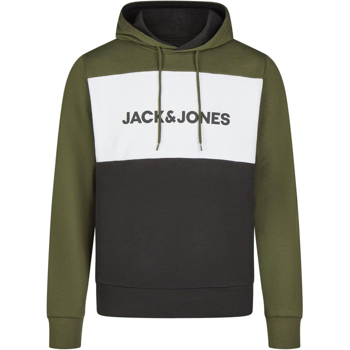 Чоловічий худі Jack & Jones JWHLOGO Blocking Regular Fit — багатоколірний світшот з каптуром та принтом, великі розміри (S-8XL), Forest Night