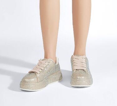 Жіночі кросівки LUCKY STEP зі стразами, платформа, блискучі, модель для вечірки, весілля, прогулянок (39 EU, золотий колір)