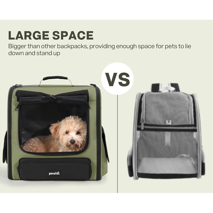 Pecute Рюкзак-переноска для котів та маленьких собак, темно-зелений. Зручний, вентильований, для подорожей, хайкінгу та кемпінгу