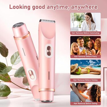 Електричний жіночий епілятор 2-в-1, водонепроникний, для обличчя, тіла, ніг, бікіні (рожевий)