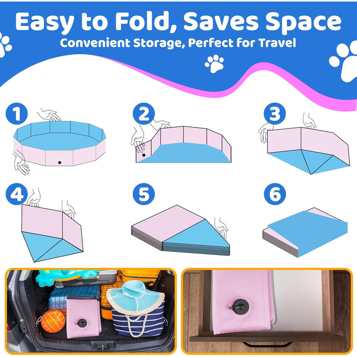 80x20 cm Foldable Dog Pool – Collapsible Plastic Hard Pool for Dogs and Children, Non-Slip Pet Bathtub for Outdoor Use in the Garden, Lightweight and Portable (Pink, 220x30cm)