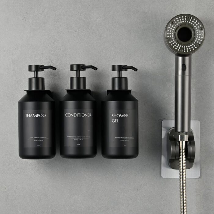 3 шт. дозатори для мила настінне кріплення, 500 мл, дозатори для шампуню та гелю для душу, чорний колір, без свердління, для кухні та ванної кімнати