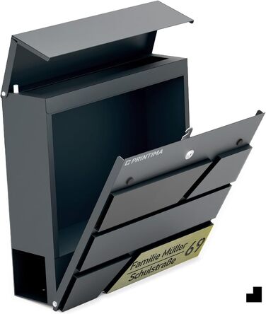 Поштовий ящик для газет Anthrazit з іменним шильдиком Julia Standard - настінний, порошкове покриття RAL 7016, 37x37 см