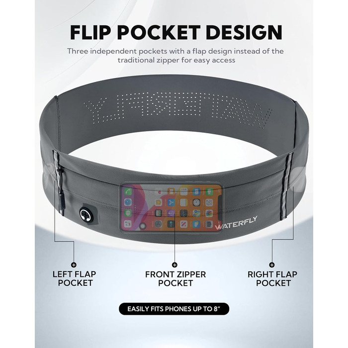 Водонепроникний поясний ремінь Waterfly для бігу, спорту та фітнесу (чоловічий/жіночий, темно-сірий)