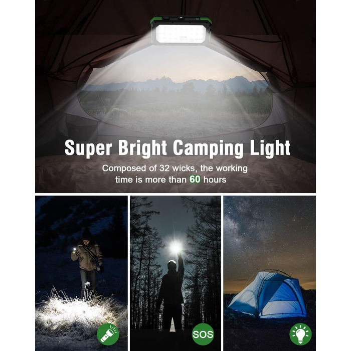 Сонячний павербанк WASTDE з сонячною панеллю, 26800mAh, водонепроникний, з ліхтариком (SOS), для зарядки телефонів та планшетів, USB-C, 18W, зелений