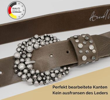 Жіночий шкіряний ремінь AnnaMatoni з розкішною стразовою пряжкою 4 см, Німеччина, сірий (100 см)