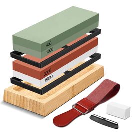 Набір для заточування ножів Messer Schärfen Schleifstein: професійний точило з гранями 400, 1000, 3000, 8000, шкіра, бамбукова основа, кутник