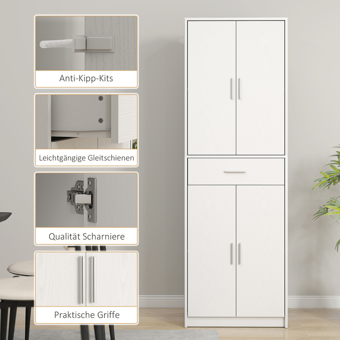 HOMCOM Kitchen Cabinet Tall Cabinet with Adjustable Shelves, 4-Door Buffet Cabinet with Drawer, Pantry Cabinet with Scandinavian Design, White | Aosom