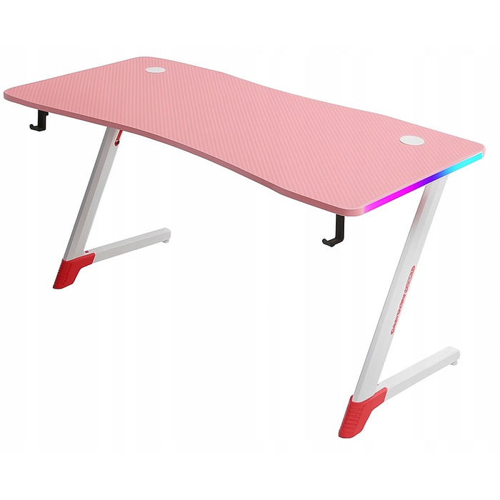 Ігровий комп'ютерний стіл з LED-підсвіткою, сучасне геймерське письмовий стіл, 120 см, рожевий
