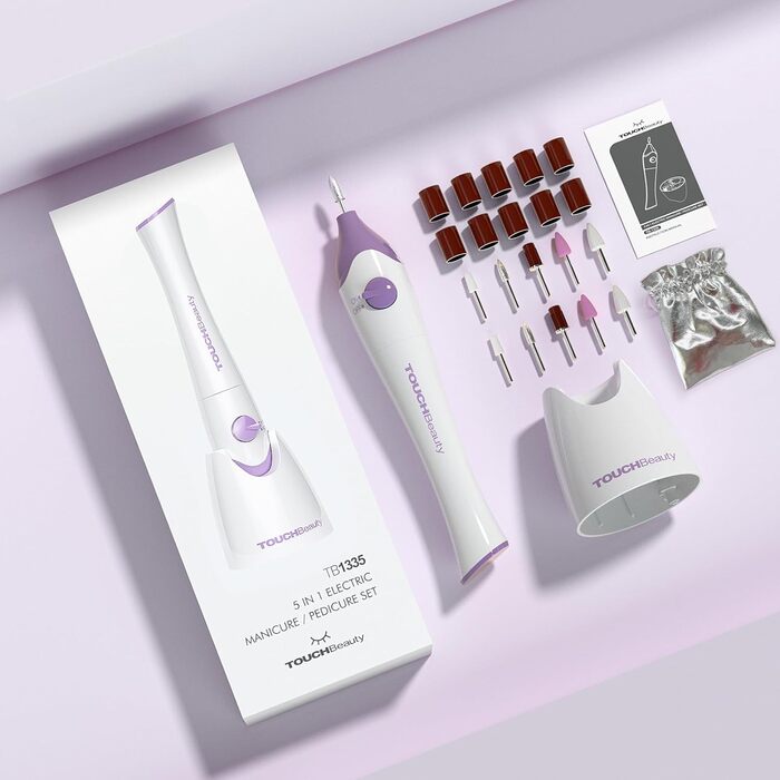 TOUCHBeauty Електричний фрезер для нігтів 5-в-1, бездротовий, манікюр/педикюр, набір з LED/UV сушаркою, AG-1335C (Лідний)