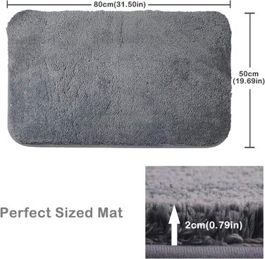 Нековзний килимок для ванної кімнати FCSDETAIL 50 x 80 см, з високим ворсом, машинне прання, швидковисихаючий, з мікрофібри (сірий)