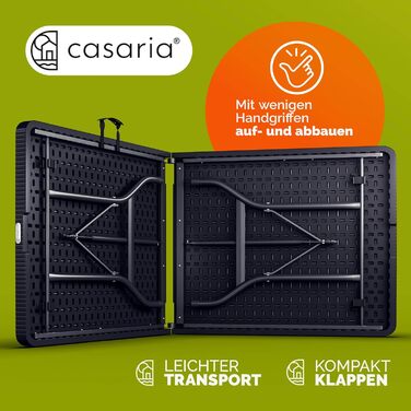 Стол садовий розкладний Casaria® з поліротангу, 180x75 см, чорний. Чудовий для саду, балкону, кемпінгу. Стійкий до погодних умов, з ручкою для перенесення.