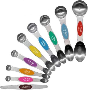 FBHappiness 9-Piece Measuring Spoon Set, Magnetic Double-Sided Teaspoon and Tablespoon Stainless Steel, Stackable, Suitable for Various Spice Jars and Measuring Cups.