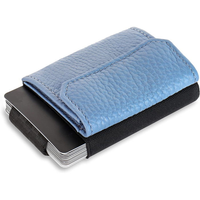 Jaimie Jacobs Minimalist Wallet Nano Boy Pocket Mini Wallet made of Textile with Drawstring, Slim Card Holder for Men and Women (Embossed Leather, Pigeon Blue)
