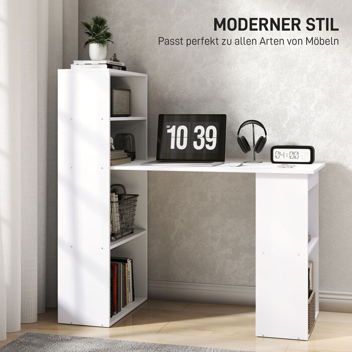 HOMCOM Desk Kitchen Table with Shelf 120x55cm Computer Desk Laptop Desk Work Desk in White for Office & Home Office