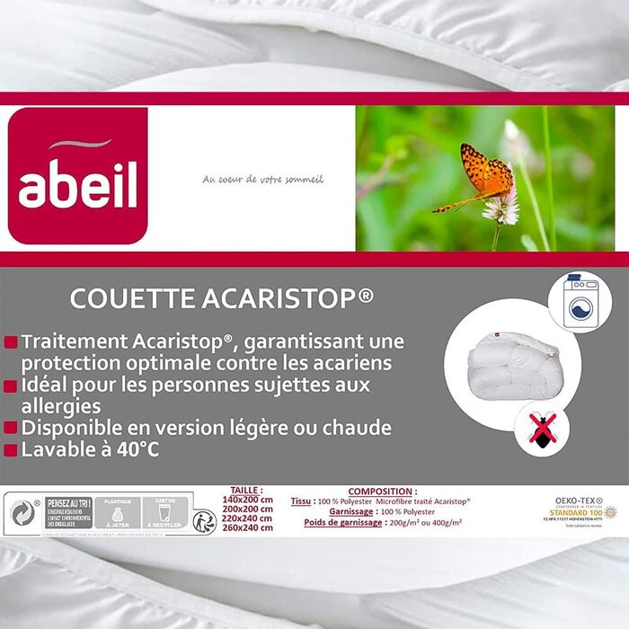 Підковдра Abeil AcariStop 240x260 см, антибактеріальна, проти пилових кліщів, біла