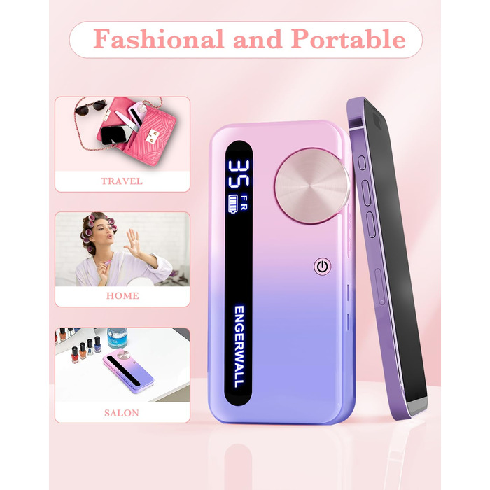 Професійний фрезер для нігтів ENGERWALL 35000 об/хв, акумуляторний електричний фрезер для гелю та акрилу, бездротове манікюрне E-File набір з 7 насадками та 56 шліфувальними бандажами, темно-сріблястого кольору (портативний, акумуляторний - рожево-блакитний)