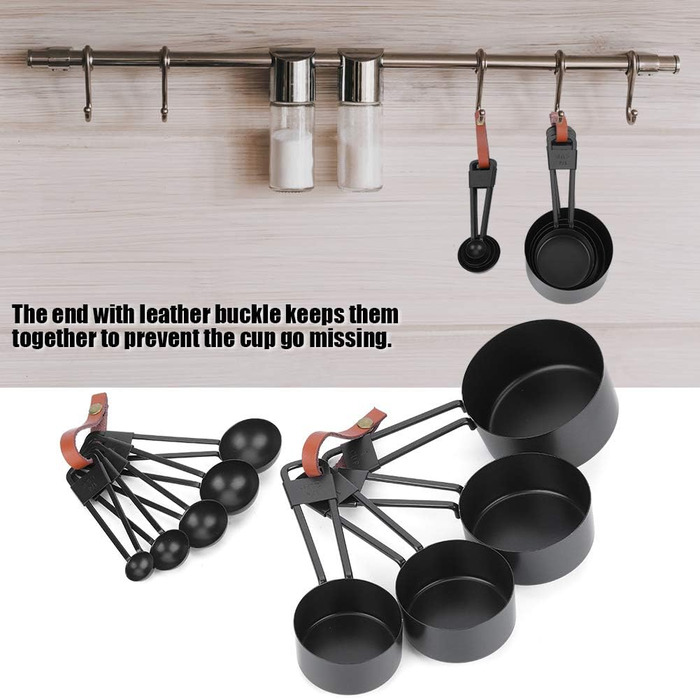 9-Piece Black Measuring Cup Set, Coffee Spoon with Scale for Kitchen and Cooking Utensils, Measuring Cups, Measuring Spoons, and Measuring Cups. Measuring Cups, Measuring Cups (black)