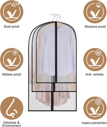 16 чорних мішків для одягу з блискавкою, 60 x 120/100/80 см. Захисні мішки для одягу, костюмів, пальто, суконь, сорочок. Організація та зберігання одягу.