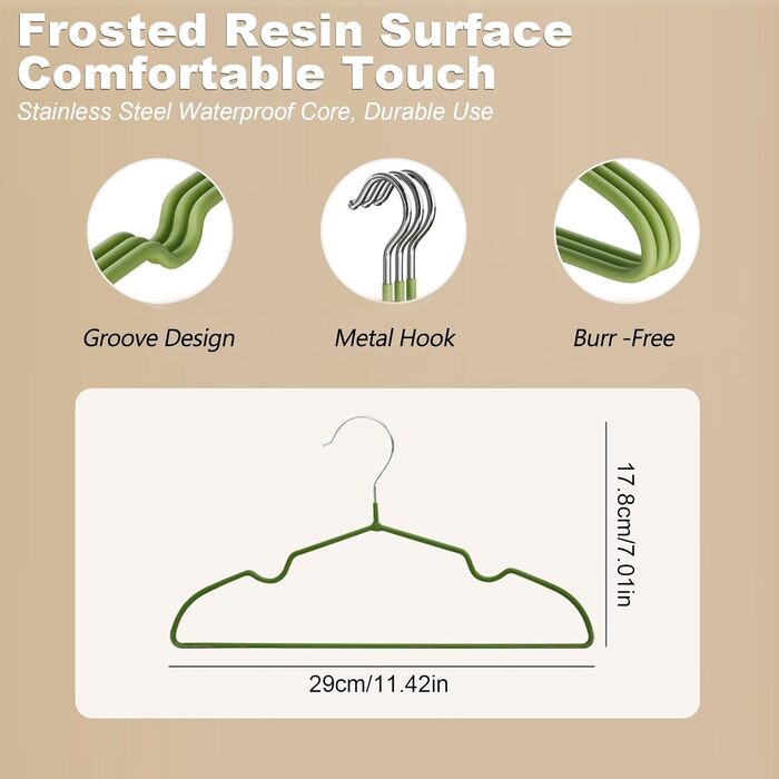Набір вішалок для дитячого одягу 20 шт., 29 см – нержавіюча сталь, антикорозійні, водонепроникні та неслизькі, спеціально для дитячого одягу – кольори авокадо та помаранчевий