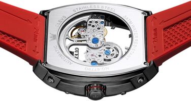 Чоловічий скелетонний годинник OLEVS автоматичний, розкішний годинник зі сталі з великим циферблатом, календарем та підсвіткою, водонепроникний (Колір: Червоний)