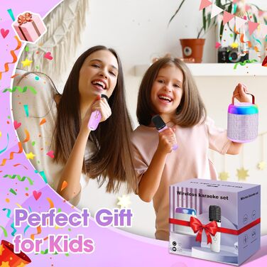 Караоке машина для дітей з 2 мікрофонами, фіолетова. Подарунок для дівчинки 3-12 років. Караоке мікрофон, іграшка для дітей