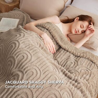 BEDSURE Плед з флісу та вовни, плед на диван, плед у шаховій клітинці, теплий плед для декору кімнати, плед для відпочинку, світло-коричневий (220 x 240 см)
