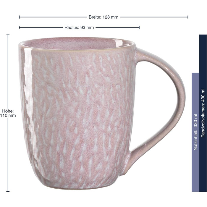 Керамічні чашки Leonardo Matera, 6 шт., сірі, 430 мл, придатні для миття в посудомийній машині та мікрохвильовій печі