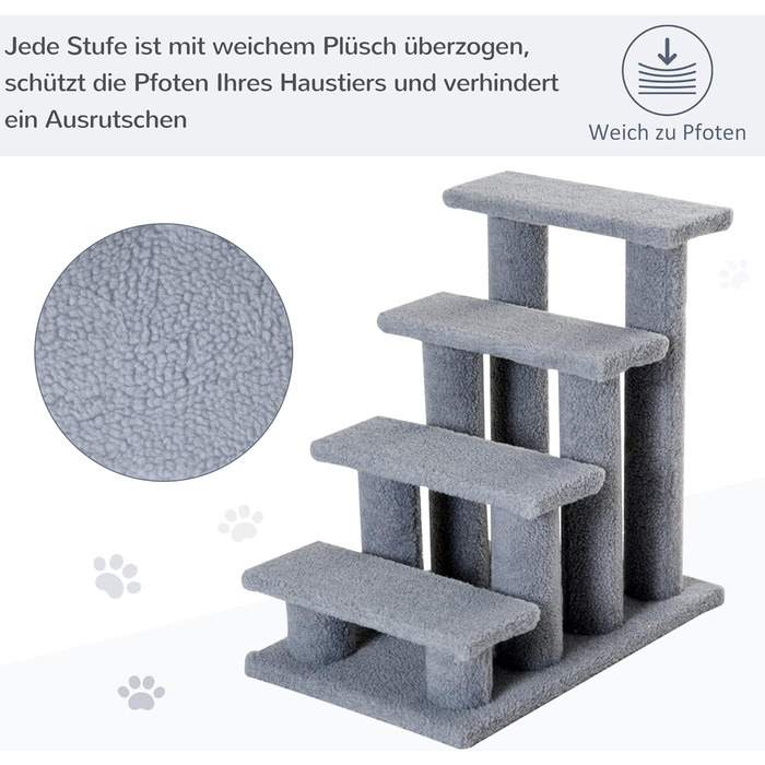 PawHut Pet Stairs Cat Stairs Dog Stairs Stairs for Cats and Dogs 4 Steps Gray 63.5x43x60cm