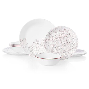 Набір посуду Corelle Leaf Stitch на 4 особи, червоний, 12 предметів