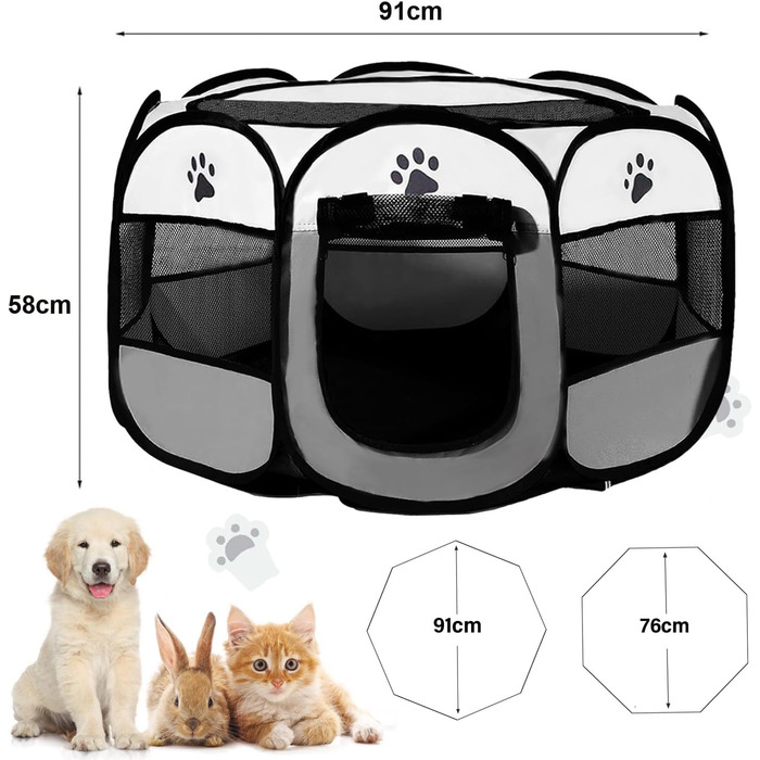 Клітка-забіг для цуценят та дрібних тварин 114x114x59 см (сіра)
