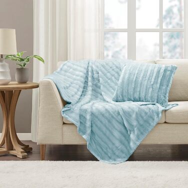 Плед Madison Park Duke Luxury: м'який, пухнастий, з довгого хутра, 50x60 см, блакитний