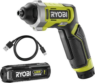 RYOBI 4V USB-Li-Ion акумуляторний шуруповерт ERGO RSD4-120TA2 (з акумулятором 4V 2.0Ah, USB-C зарядним кабелем та двома насадками)