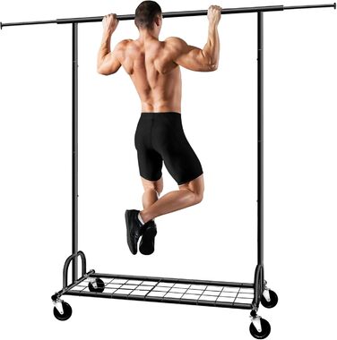 Heavy-Duty Clothes Rack, SPECILITE 2-in-1 Clothes Rack Stable with Wheels and Shelves, Load Capacity 217 KG, Adjustable Metal Heavy-Duty Garment Rack on Wheels (Black)