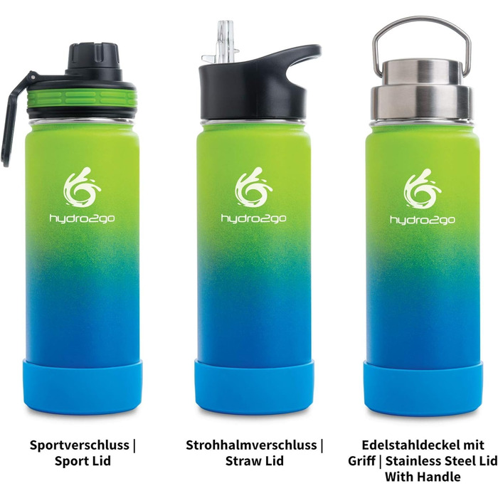 Фляга для води Hydro2Go Edelstahl 530 мл (Земля) – нержавіюча сталь, BPA-free, термофляга 12 год гаряче/24 год холодне, 3 кришки