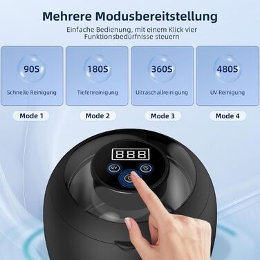 Ультразвукова очищувачка 48000 Гц, 210 мл, з цифровим таймером, 6 UV-лампами, 4 режими для зубних протезів, ретейнерів, алайнерів, протезів, кап, ювелірних виробів