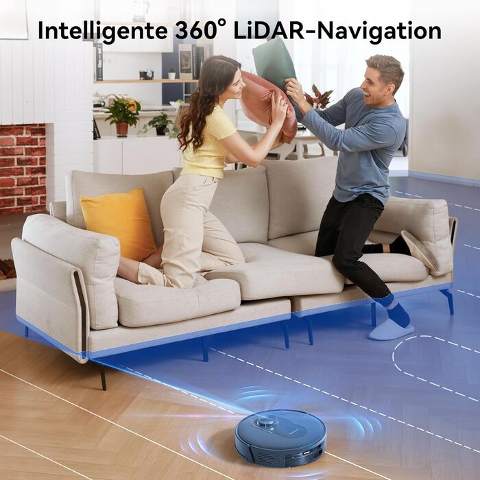 Робот-пилосос Proscenic Q10 з функцією миття підлоги, 8000Pa, 200 хвилин роботи, лазерна навігація, керування через додаток, Siri, Alexa, Apple Watch, для підлоги та килимів (блакитний)