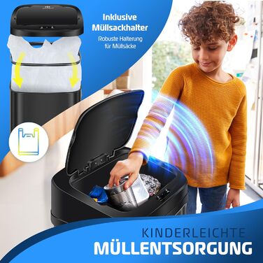 Відро для сміття KESSER® Sensor 40 л з автоматичним відкриванням, сенсором руху, м'яким закриванням кришки та LCD-дисплеєм. Нержавіюча сталь, з тримачем для мішка.