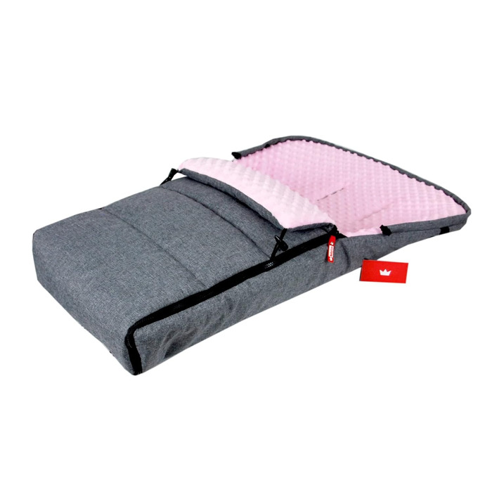 Зимовий конверт-муфта BABYLUX 90 см MINKY для коляски та автокрісла, сірий з рожевим, утеплений, з рукавицею